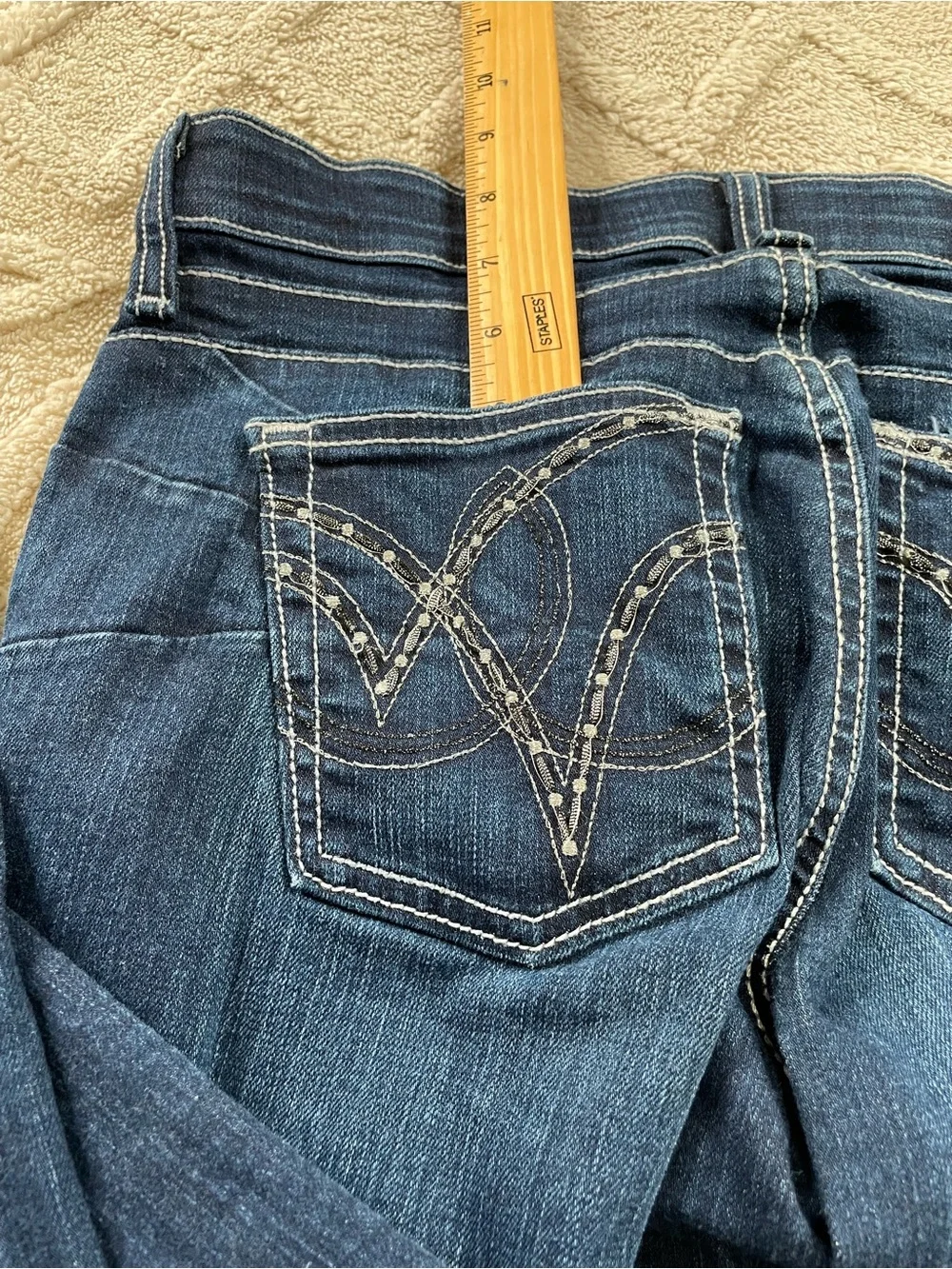 Wrangler Dark Indigo Flare Jeans W/ White Stitching ~ Sz‎ 5/6 Q Baby Jeans